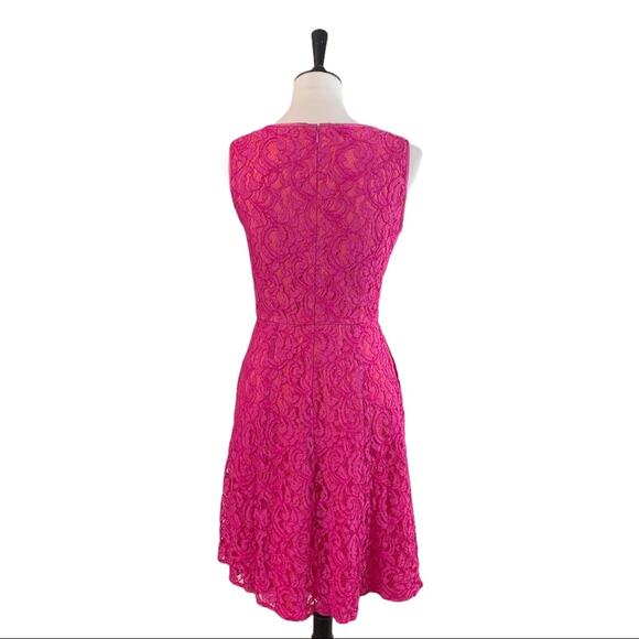 Adrianna Papell Party Dress Fuchsia Pink Lace A-line Dress Women's Size 4 - Picture 4 of 10